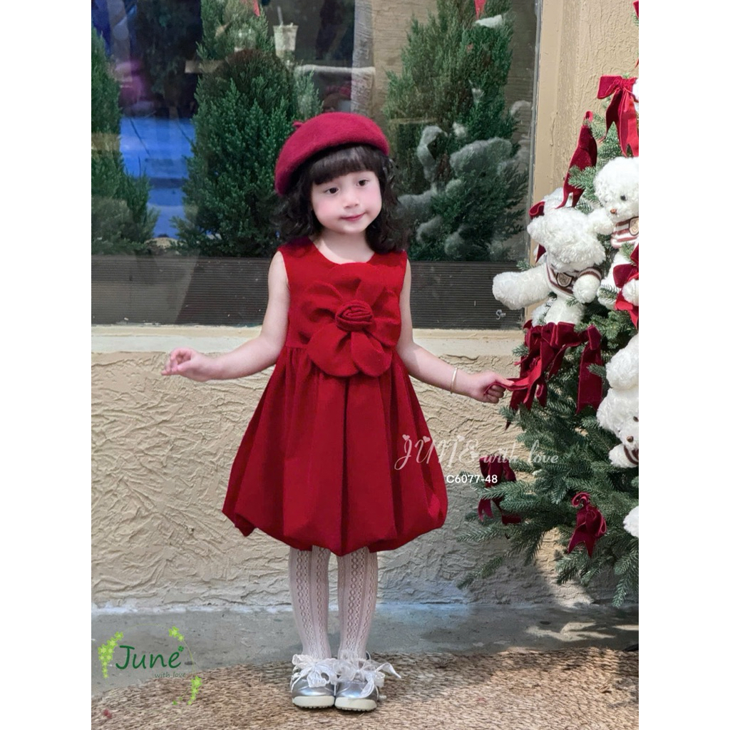 Đầm váy nhung bé gái tone đỏ đi chơi Tết Noel size 1–10Y (10–40kg) C8029 C6077 C6166 – váy trẻ em cao cấp