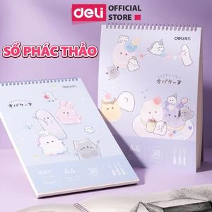 Sổ Phác Thảo A4/8K Giấy Dày 160gsm 120 Trang Deli - Số Vẽ Sketchbook Gáy Lò Xo Bìa Cứng Họa Tiết Cute