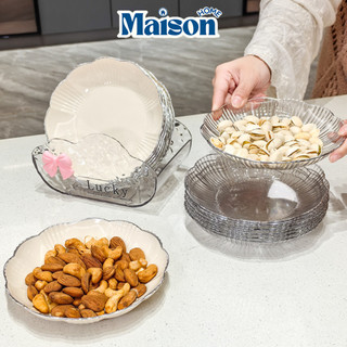 Bộ 4 Đĩa Viền Bạc Hình Hoa Lòng Sâu Đựng Bánh Kẹo MAISON, Đĩa Đựng Hướng Dương Bàn Trang Trí, Đĩa Nhựa Để Kẹo