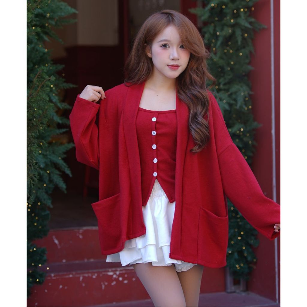 [SALE VUI 7.7]_Set 2 món áo khoác cardigan len thỏ mềm mịn mix áo dây điệu bên trong