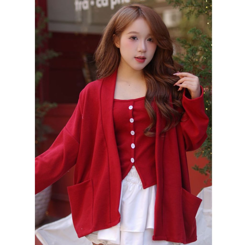 [SALE VUI 7.7]_Set 2 món áo khoác cardigan len thỏ mềm mịn mix áo dây điệu bên trong