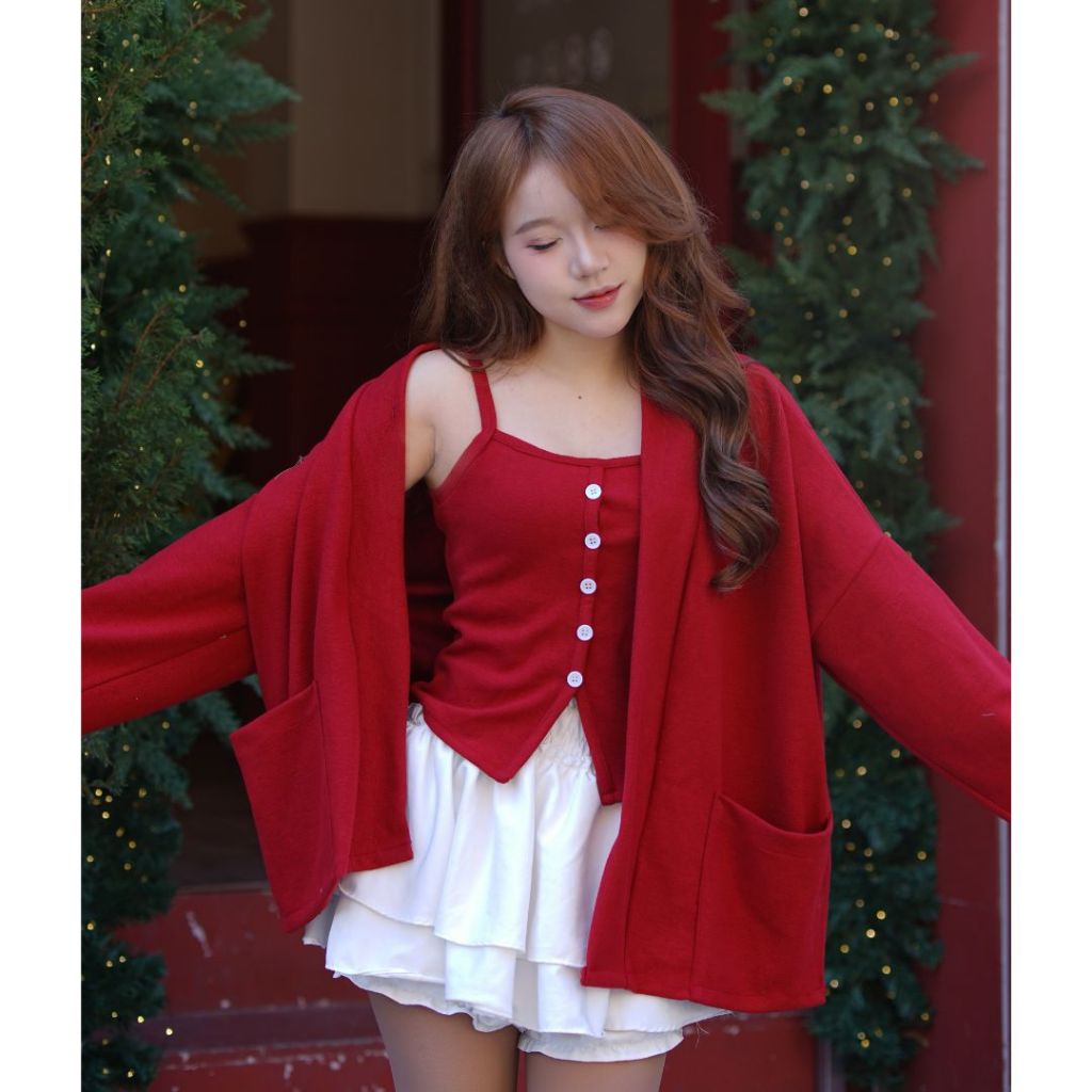 [SALE VUI 7.7]_Set 2 món áo khoác cardigan len thỏ mềm mịn mix áo dây điệu bên trong