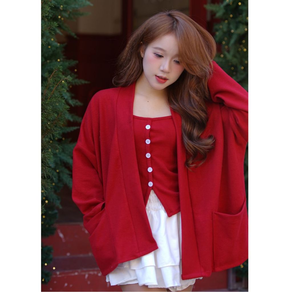 [SALE VUI 7.7]_Set 2 món áo khoác cardigan len thỏ mềm mịn mix áo dây điệu bên trong