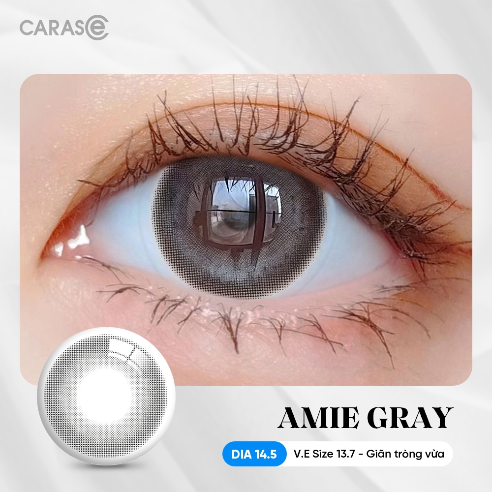 [1 chiếc] Kính áp tròng khoá ẩm 10H 3 Tháng Màu Xám Tro Ánh Xanh CARASE, Lens cận AMIE GRAY