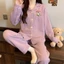 Bộ đồ ngủ cotton chần bông mùa thu đông, họa tiết hoạt hình có cổ bẻ dễ thương và ấm áp,mặc ở nhà