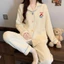 Bộ đồ ngủ cotton chần bông mùa thu đông, họa tiết hoạt hình có cổ bẻ dễ thương và ấm áp,mặc ở nhà