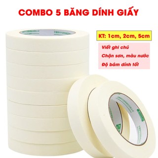 Combo 5 băng dính giấy, băng dính chặn sơn, màu nước - Băng dính dài 20m - Không để lại vệt keo