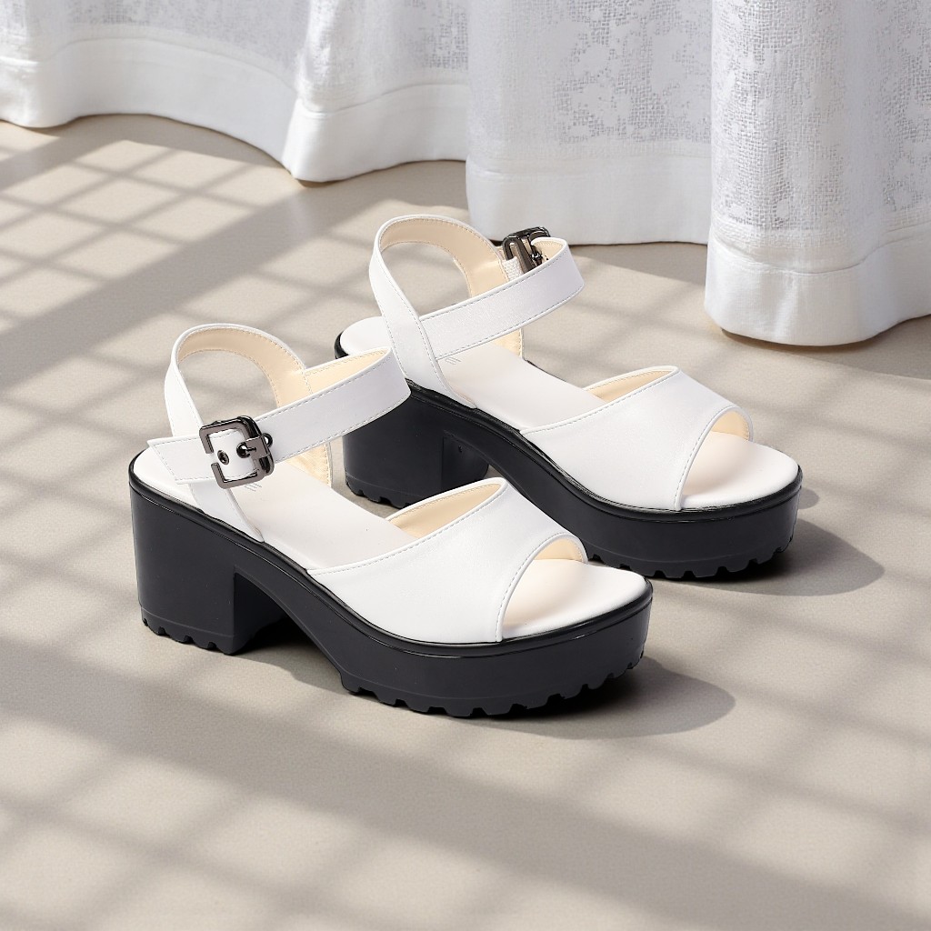 Giày Sandal Nữ Cao Gót 7cm Đế Đúp Quai Ngang Đế PU Siêu Nhẹ Pixie H423