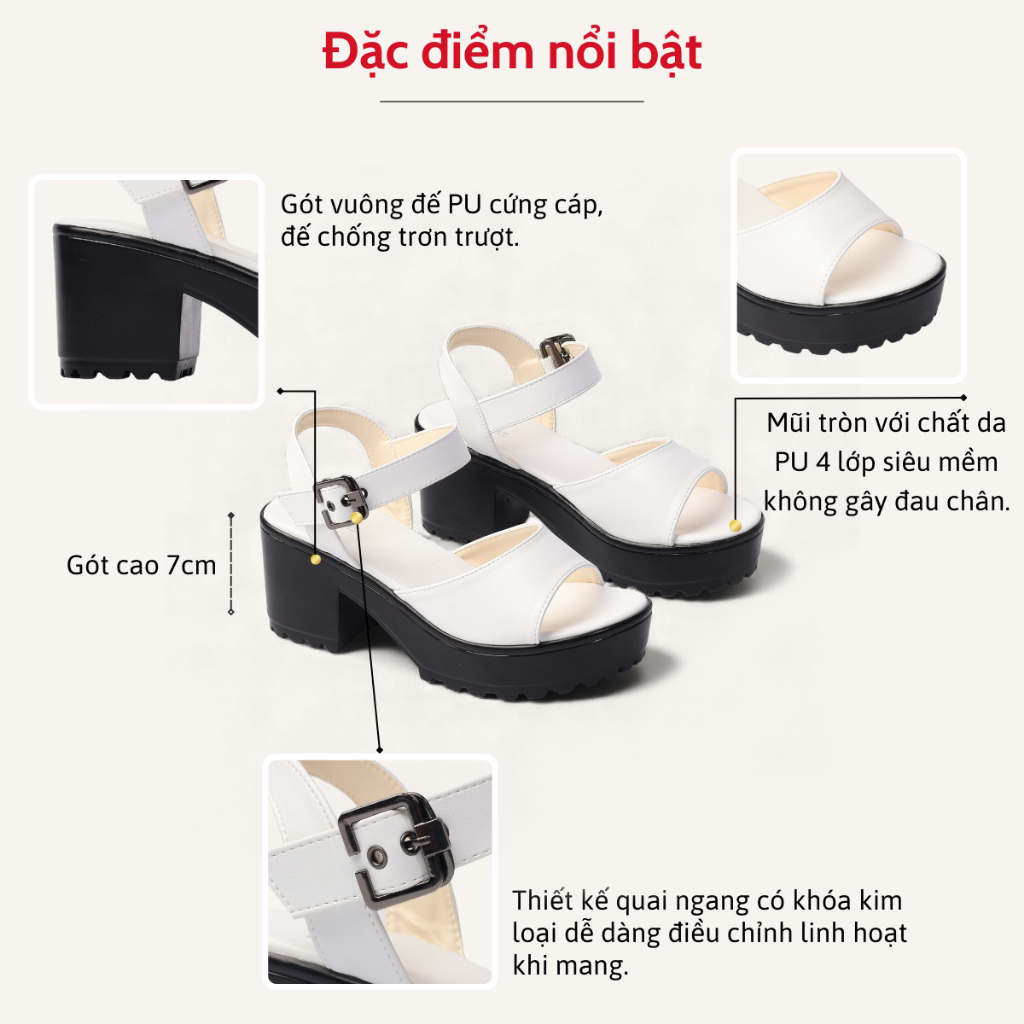 Giày Sandal Nữ Cao Gót 7cm Đế Đúp Quai Ngang Đế PU Siêu Nhẹ Pixie H423