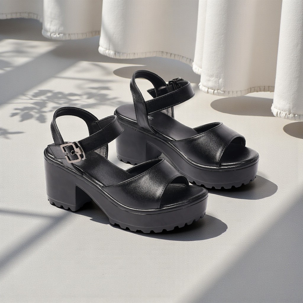 Giày Sandal Nữ Cao Gót 7cm Đế Đúp Quai Ngang Đế PU Siêu Nhẹ Pixie H423