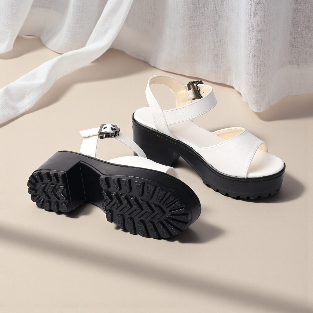 Giày Sandal Nữ Cao Gót 7cm Đế Đúp Quai Ngang Đế PU Siêu Nhẹ Pixie H423