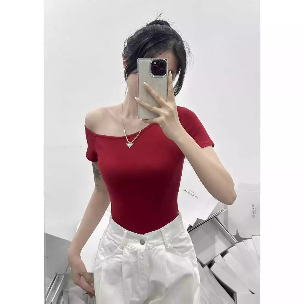 [Peinn] [COTTON MỊN] Áo Thun Nữ Ôm Lệch Vai Basic đơn giản vải Cotton MỊN co giãn MỀM MÁT_819