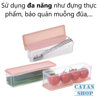Hộp Đựng Thực Phẩm Dài 30×8cm Nhựa Trong Suốt Có Nắp Kín Bảo Quản Rau Củ Mì Muỗng Đũa Tủ Lạnh