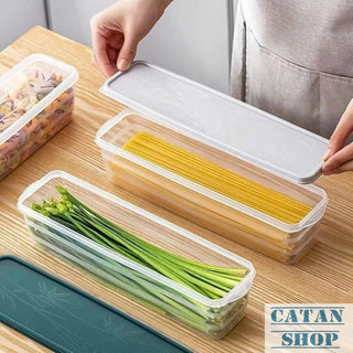 Hộp Đựng Thực Phẩm Dài 30×8cm Nhựa Trong Suốt Có Nắp Kín Bảo Quản Rau Củ Mì Muỗng Đũa Tủ Lạnh