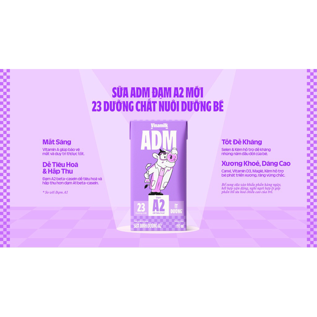 {Chính hãng} Sữa tiệt trùng ADM A2 mới ít đường 1t 48 hộp 110ml-180ml