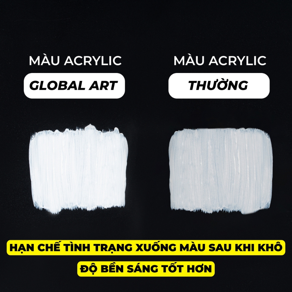 Hũ Màu Nước Acrylic 250ml Màu Trắng GLOBAL ART White Platinum Chất Màu Đặc, Độ Che Phủ Cao, Độ Bền Sáng Tốt Dễ Blend Màu