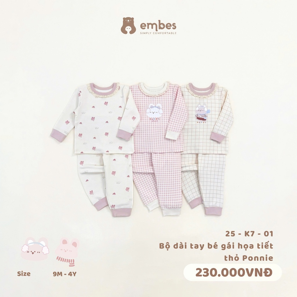 Đồ Bộ Bé Gái Embes, Bộ Dài Tay Thu Đông In Họa Tiết Chất Cotton Ắm Áp ...