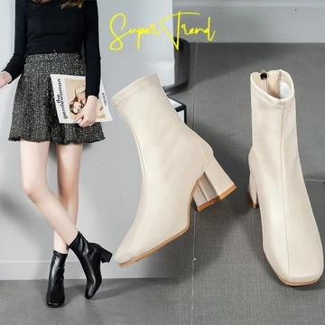 Boot Da Nữ Cổ Lửng, Boot Da Nữ Vân Sần Boot Nữ Da Lì Cổ Lửng, Dây Kéo Khoá Sau