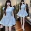 QC_ Đầm váy ngắn, đầm đi tiệc mặc Tết chất Cotton Lạnh dáng ngắn cổ bẻ phối tơ kèm quần