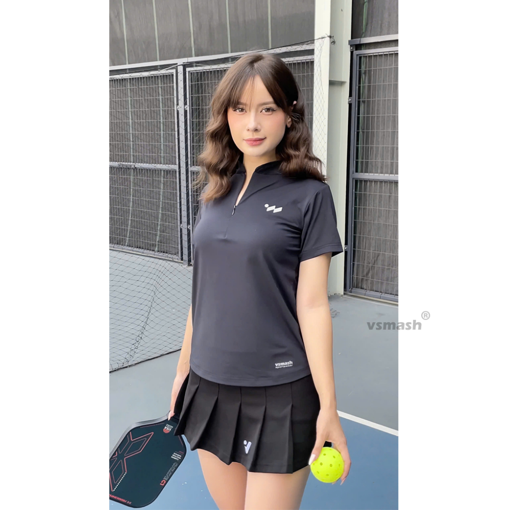 Áo Thun Thể Thao Nữ Vsmash Sportswear HALF ZIP  Cao Cấp – Co Giãn Nhẹ Mát Gym Chạy Bộ Cầu Lông Yoga Tennis Pickleball