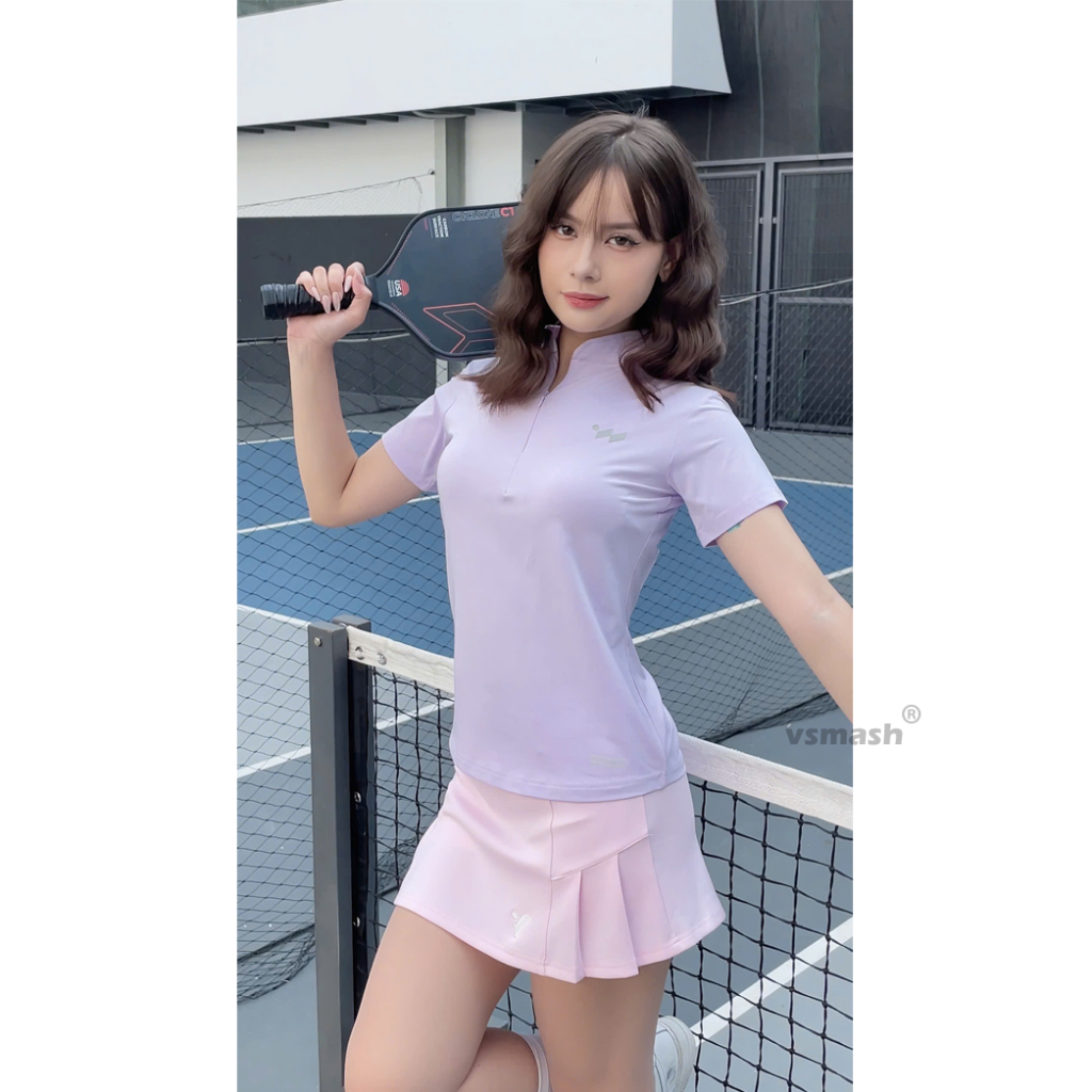 Áo Thun Thể Thao Nữ Vsmash Sportswear HALF ZIP  Cao Cấp – Co Giãn Nhẹ Mát Gym Chạy Bộ Cầu Lông Yoga Tennis Pickleball