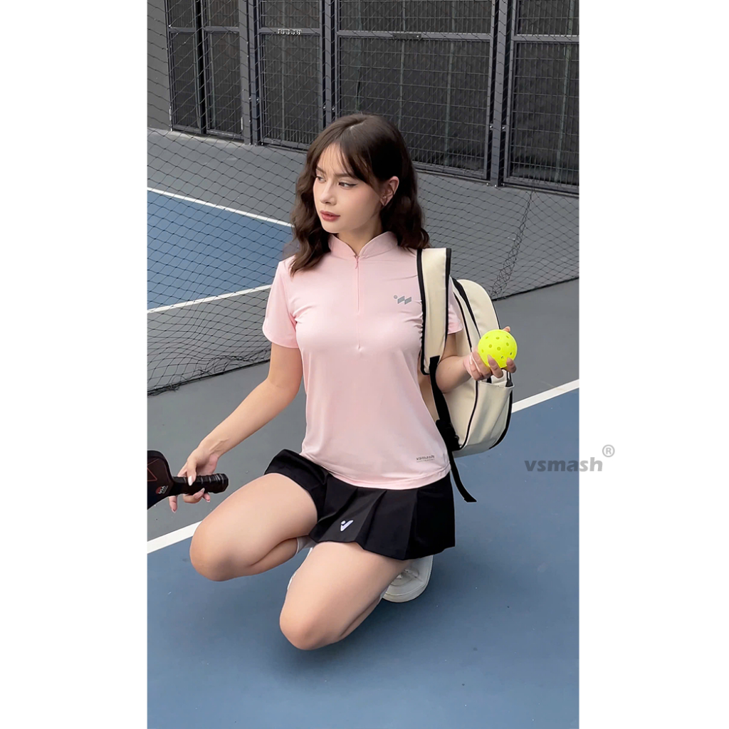 Áo Thun Thể Thao Nữ Vsmash Sportswear HALF ZIP  Cao Cấp – Co Giãn Nhẹ Mát Gym Chạy Bộ Cầu Lông Yoga Tennis Pickleball
