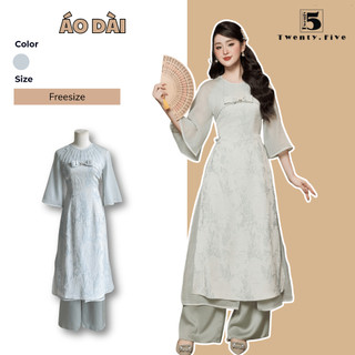Áo dài 2 tà, tay bèo lỡ rộng, cổ tròn, nơ gắn ngọc trai ngực Twenty.5- DH71 (Không kèm quần)