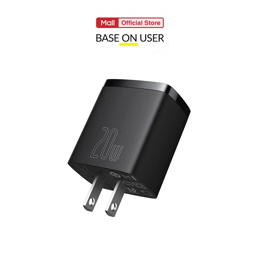 Củ sạc nhanh Baseus Compact Quick Charger PD 20W 2 cổng ( USB + Type C Dual Port, QC 3.0, chân cắm US ) nhỏ gọn