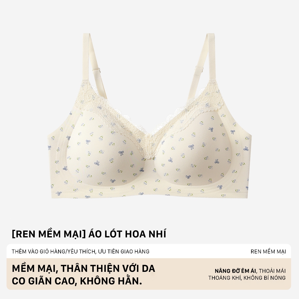 Combo 2 Áo Lót Nâng Ngực Không Gọng Viền Ren Họa Tiết Unilove, Áo Ngực Đúc Su Bra Không Lộ Viền 6355