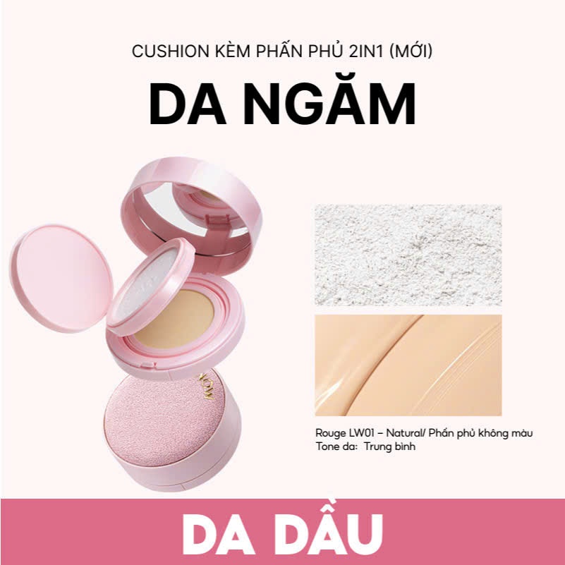Cushion MENOW kèm Phấn Phủ 2in1 Light Makeup Cushion Powder 17gr | NHÍM HOUSE