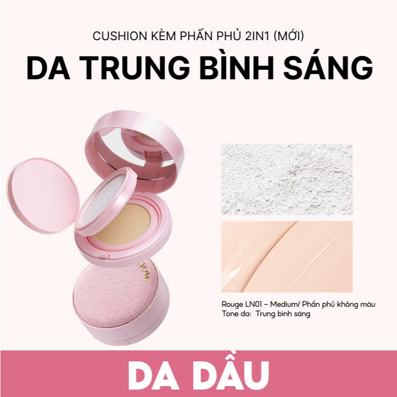 Cushion MENOW kèm Phấn Phủ 2in1 Light Makeup Cushion Powder 17gr | NHÍM HOUSE