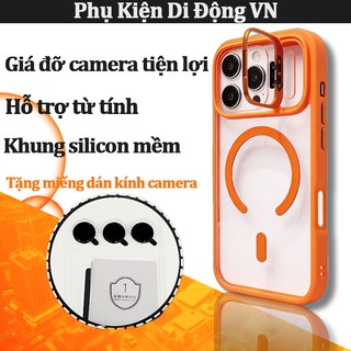 Ốp lưng iPhone trong suốt chống sốc hỗ trợ từ tính khung camera gập cho iPhone 14 15 16 17 Pro Max