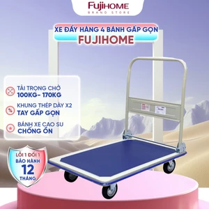 Xe đẩy hàng 4 bánh 100kg -170kg gấp gọn Fujihome, xe kéo hàng xếp gọn đa năng chính hãng bánh xe chống ồn tay gấp gọn