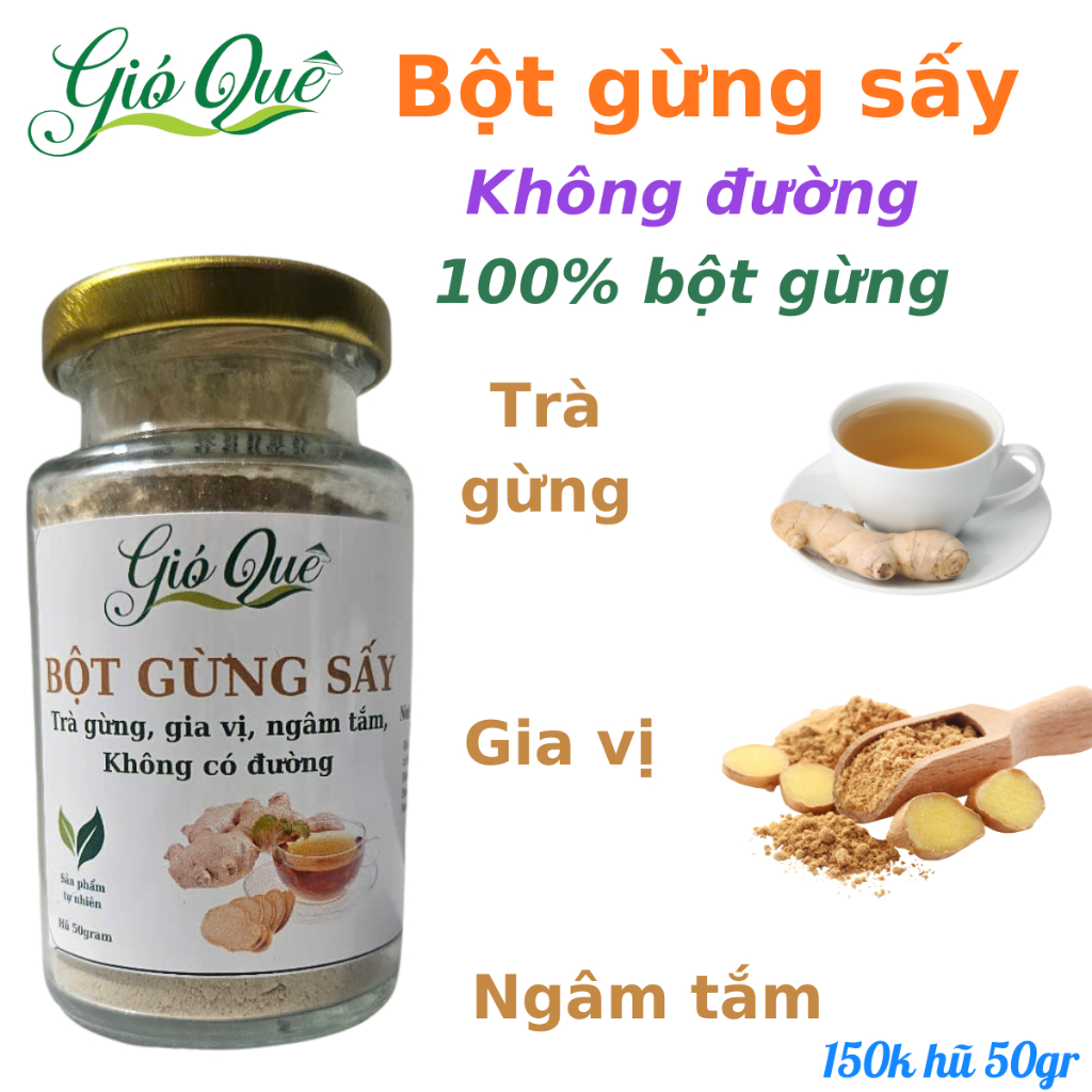 Bột gừng Gió Quê (nguyên chất - không đường), hũ 50gr