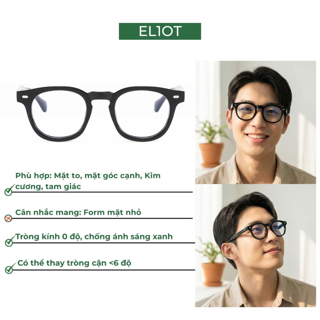 Gọng kính cận tròn thời trang ELIOT Eyewear kiểu dáng Unisex có thể thay tròng cận 3505