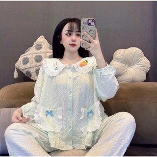 Bộ đũi dài cổ sen thỏ cà rốt túi ren nơ - MS A08