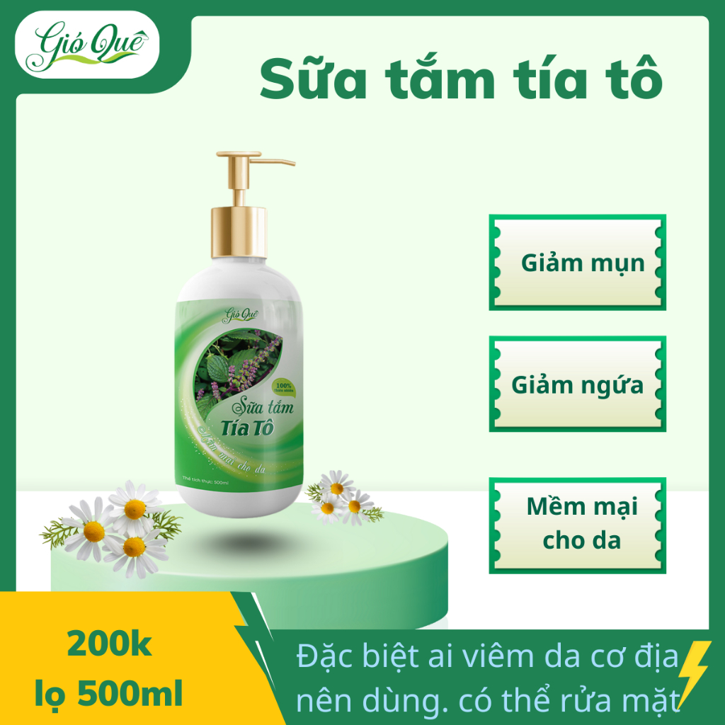 Sữa tắm tía tô Gió Quê (giảm mụn lưng, mềm mại da, giảm ngứa) - lọ 500ml