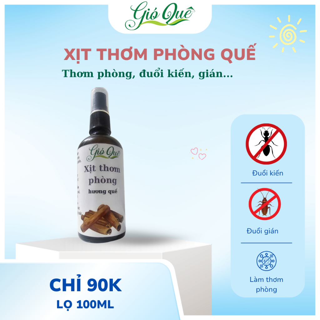Xịt thơm phòng hương quế Gió Quê (đuỗi kiến, gián, thơm phòng) - lọ 100ml