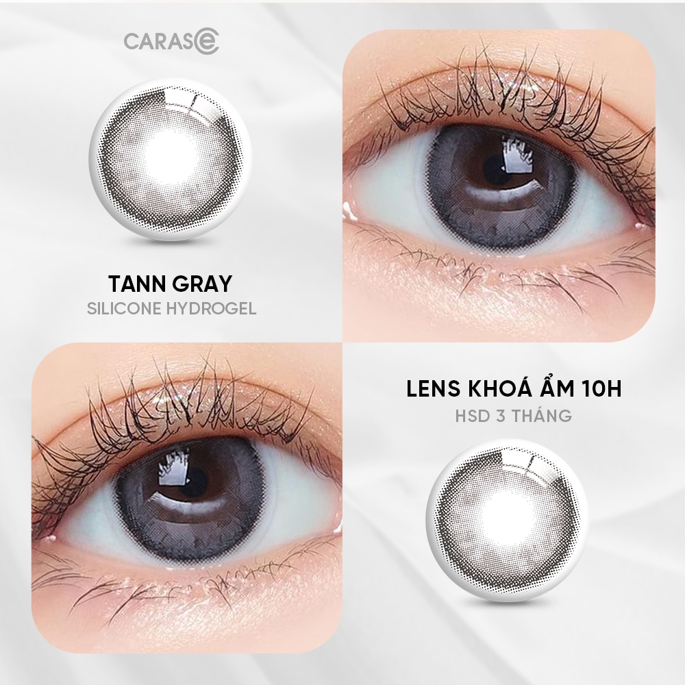 [1 chiếc] Kính áp tròng khoá ẩm 10H 3 Tháng Màu Xám Khói CARASE, Lens cận TANN GRAY