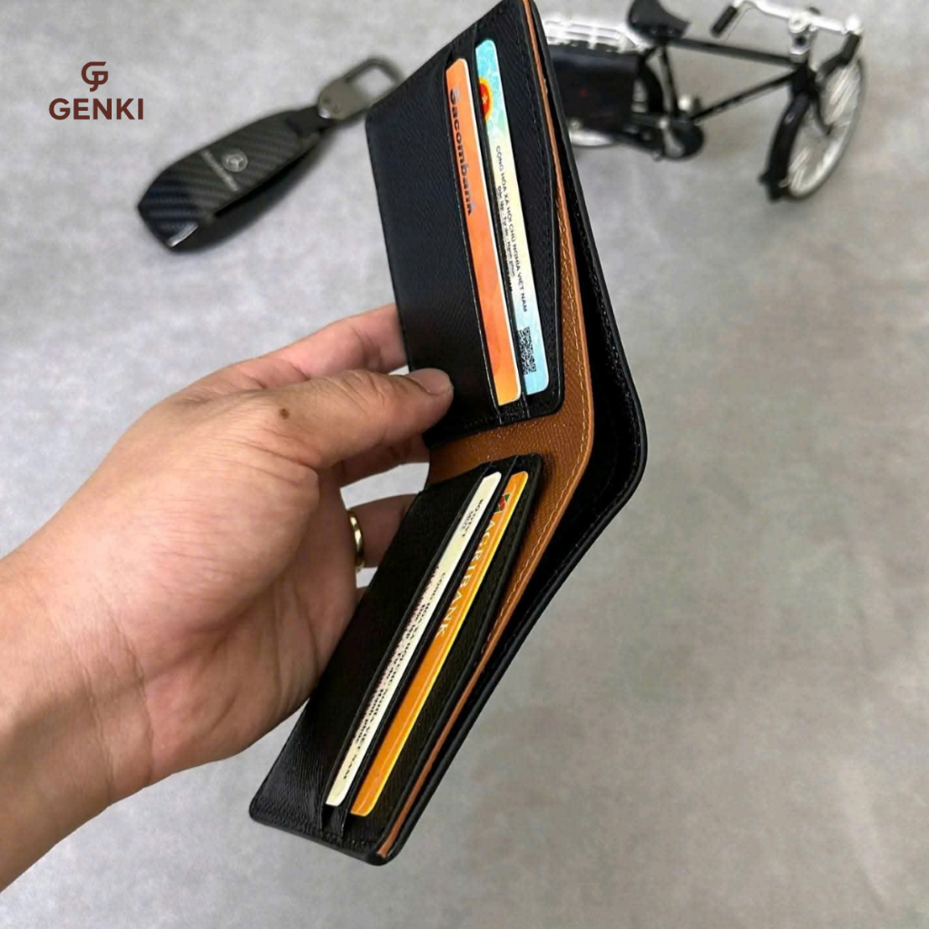 Ví Da Nam Mini, Ví da cao cấp GENKI LEATHER | Da Epsom Cao Cấp | Size 8x10.5cm, Phối Màu Thời Trang