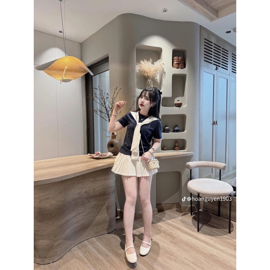 Sét váy nữ sang chảnh phối logo Thêu Ngựa kèm khăn siêu dễ thương chất thun cotton mềm mịn siêu dày dặn
