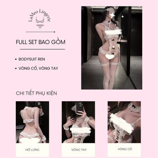 [LaMeo Lingerie] Bodysuit ren phối nơ hở ngực xẻ đáy sexy kèm phụ kiện đáng yêu