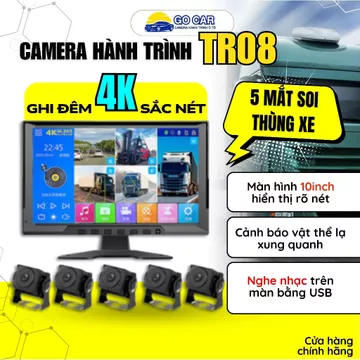 Camera Xe Tải Ghi 5 Mắt TR08, Tích Hợp Vạch Kẻ Lùi Xe, Góc Rộng, 4K Sắc Nét, Cảm Biến Va Chạm, Nghe Nhạc USB