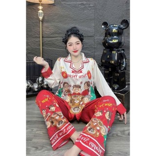 T01: Mẫu Tết Xinh Free size (45-60 kg ),Lụa Latin (Lụa Mịn Tơ Tằm) Quần Dài,Tay  Áo Ngắn, Dài,Miễn Phí Vận chuyể
