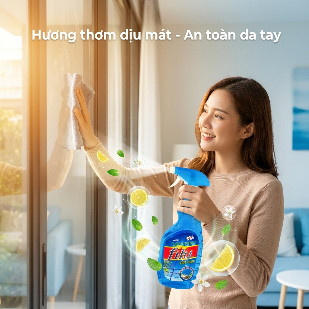 Nước lau kính Siêu Nhanh 600ml Fily Chai Xịt Lau Cửa Kính Đa Năng Sạch Trong Suốt Không Tỳ Vết
