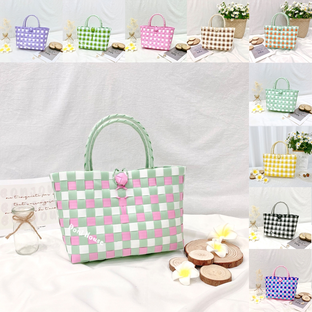 [D21xR9xC16cm] Giỏ Đan Tay, Túi Xách Đan Thủ Công Handmade, Làn Nhựa Mặc Với Áo Dài, Đầm Đi Biển Chụp Hình – Doni House