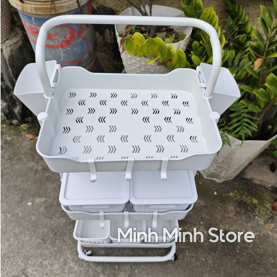 ( COMBO Kệ kèm rổ cốc ) Kệ 3 tầng đa năng loại 1 Khung sắt - kệ đa năng 3 tầng bỉm sữa - kệ để đồ sơ sinh - kệ để đồ spa