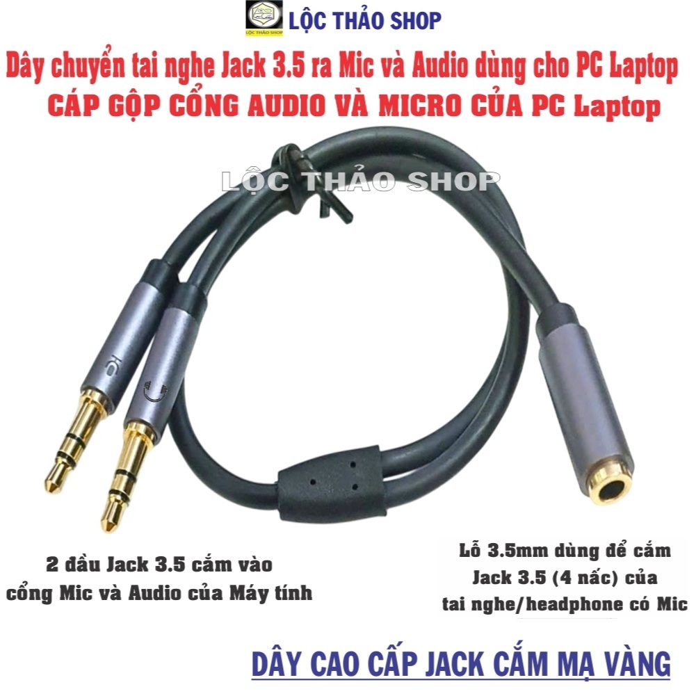 Cáp gộp Audio và Mic sang tai nghe Jack 3.5, Dây chuyển cổng Mic & Audio máy tính ra Jack 3.5 cắm tai nghe có mic | BigBuy360 - bigbuy360.vn
