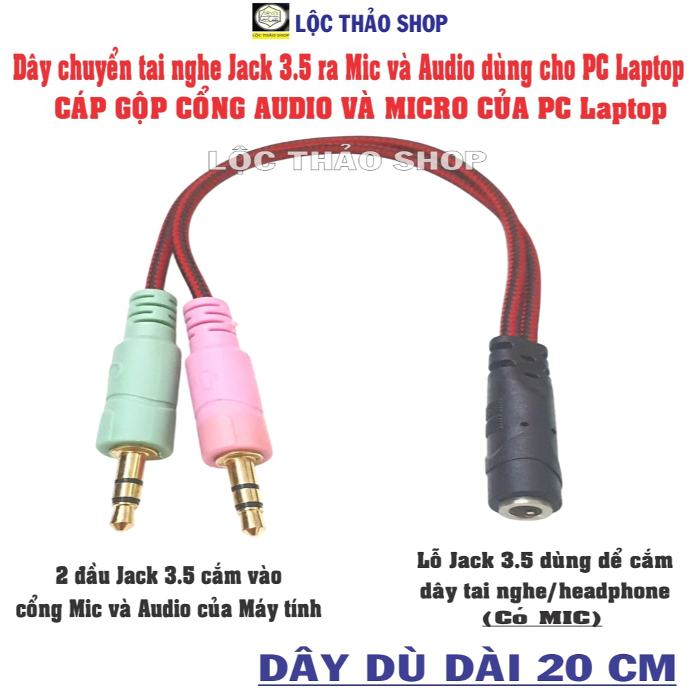 Cáp gộp Audio và Mic sang tai nghe Jack 3.5, Dây chuyển cổng Mic & Audio máy tính ra Jack 3.5 cắm tai nghe có mic | BigBuy360 - bigbuy360.vn