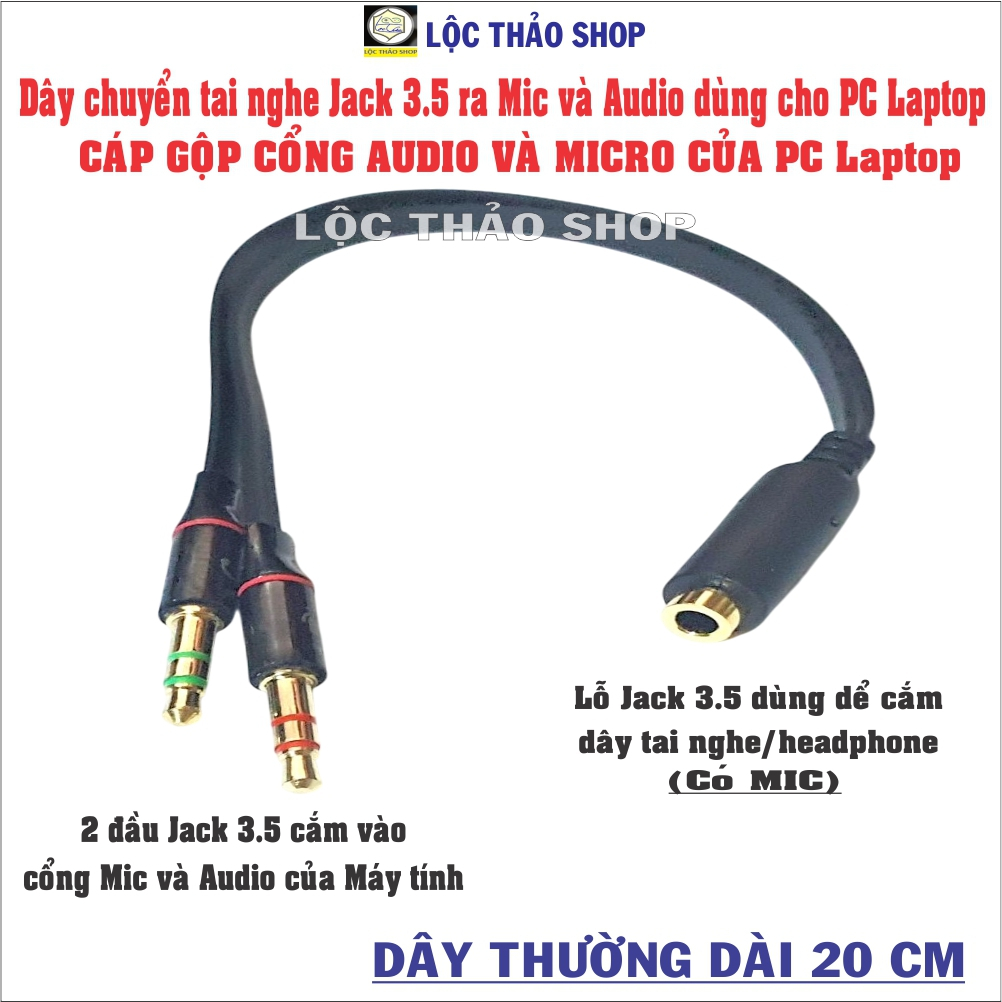Cáp gộp Audio và Mic sang tai nghe Jack 3.5, Dây chuyển cổng Mic & Audio máy tính ra Jack 3.5 cắm tai nghe có mic | BigBuy360 - bigbuy360.vn